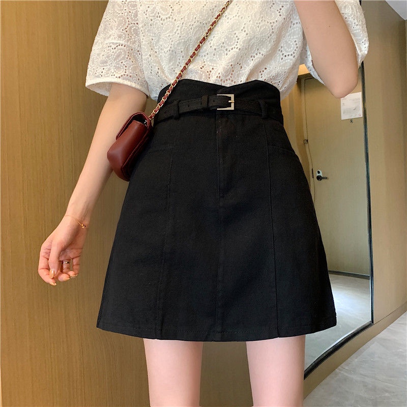 Jiashucheng Chân Váy Denim Lưng Cao Màu Sắc Thời Trang Mùa Hè Cho Nữ