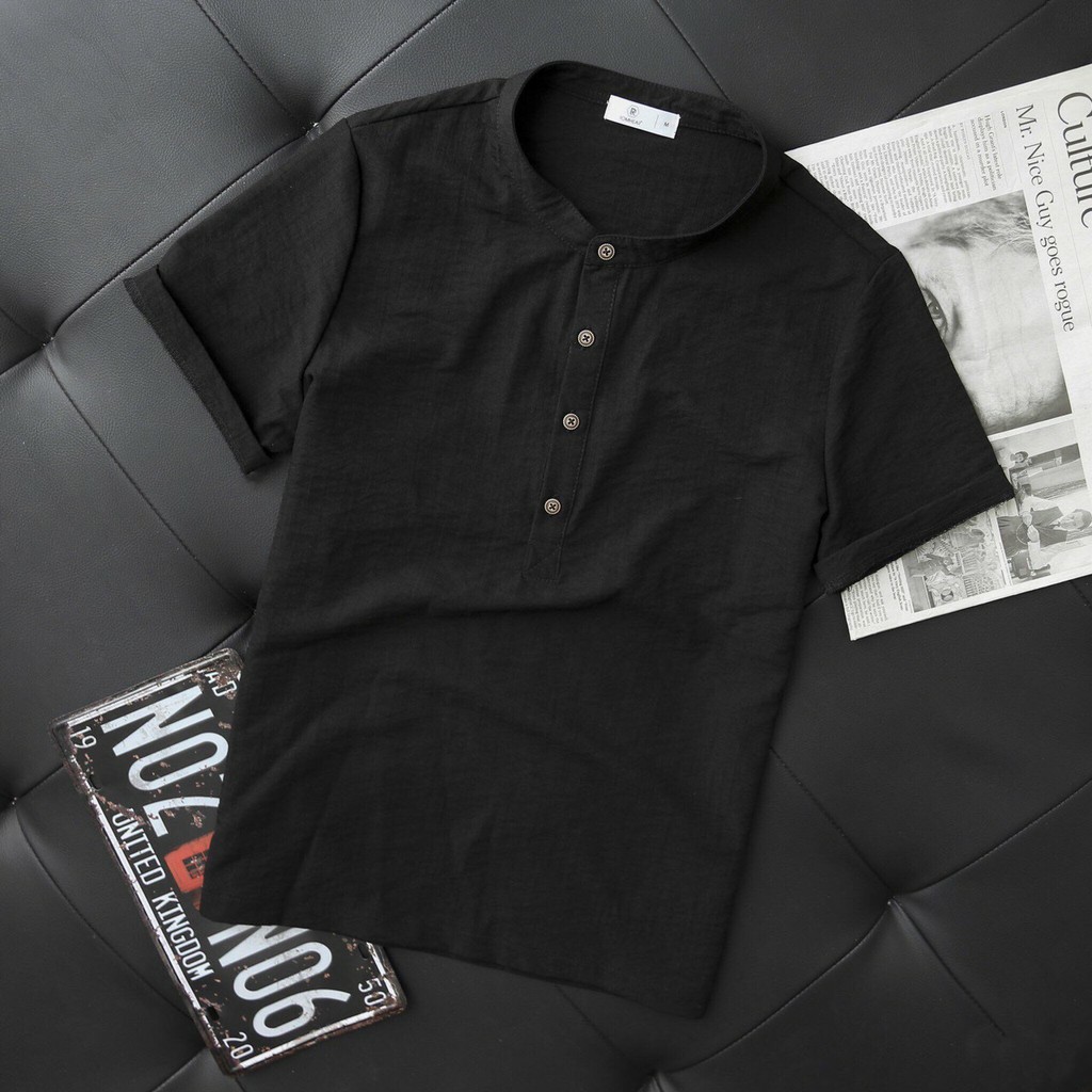 Áo Sơ Mi Nam, Áo Đũi Nam Ngắn Tay Cổ Tàu, Áo Đũi Cộc Tay dáng đẹp BAD63 - BLUE MENSWEAR | BigBuy360 - bigbuy360.vn