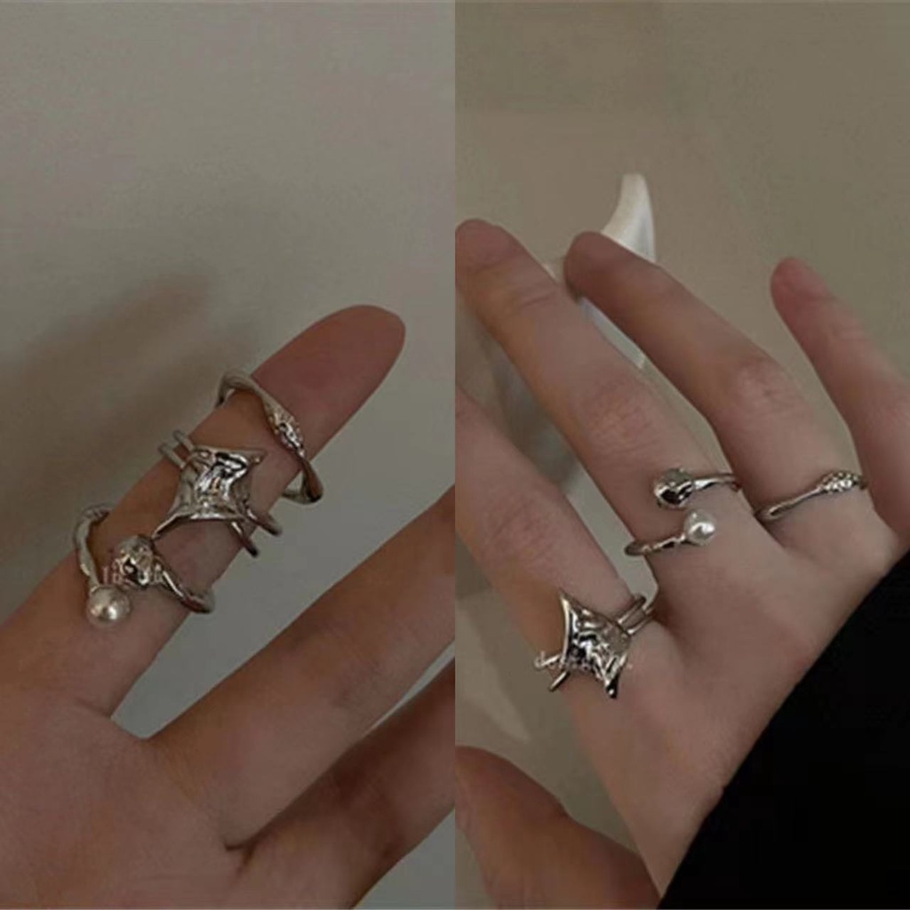 European and American Niche Lava Pearl Ring Female Opening Design Ins Net Red Cold Wind Retro Simple Personality Trendy Men and Women