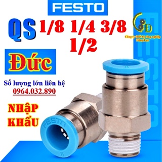 Khớp nối nhanh ren ngoài khí nén Festo✴️đầu cút nối nhanh ống dây hơi phi 4, 6, 8, 10, 12, 16 QS ren 1/8, 1/4, 3/8, 1/2
