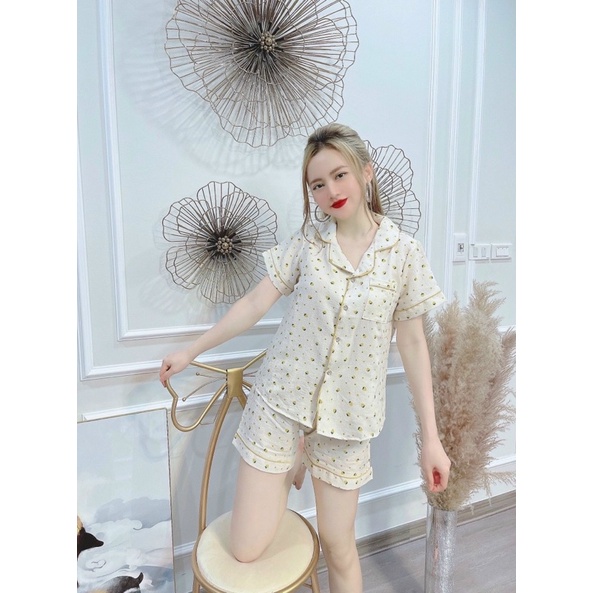 Bộ pijamas chất đũi hoạ tiết nhiều hình mặc nhà, Đồ ngủ xinh quần đùi áo cộc mặc mát cho mùa hè