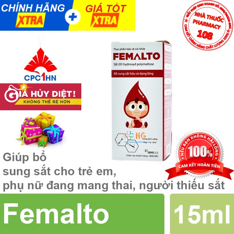 Nước uống bổ sung sắt ✅GIÁ SỈ✅ Sắt nước Femalto - Bổ sung sắt thiếu hụt trẻ em, phụ nữ mang thai 15ml