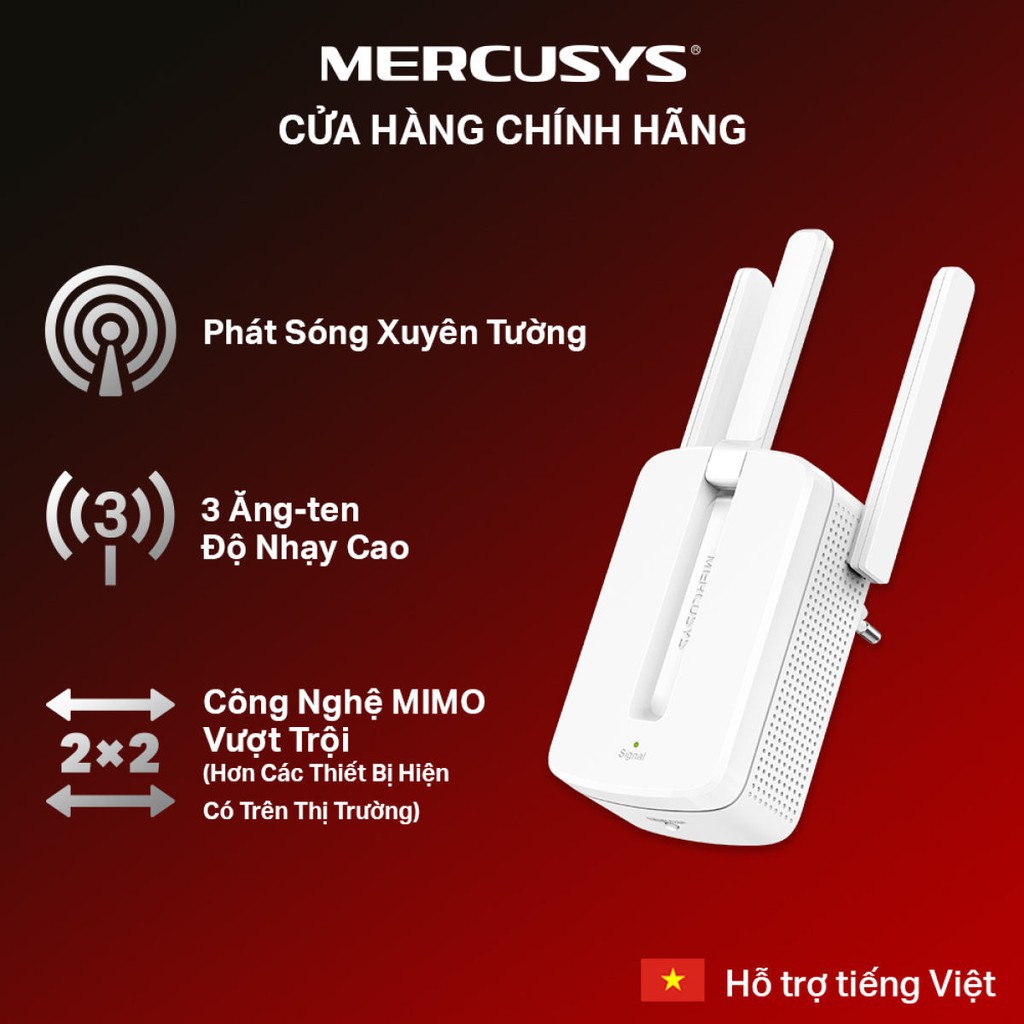 Bộ Kích Sóng Wifi Mercusys Repeater MW300RE 3 RÂU- Kích Sóng, Giải Pháp Dùng Chung Cho Khu Vực Lớn