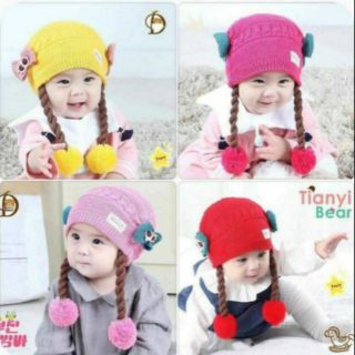 Mũ len tóc giả dài cho bé gái