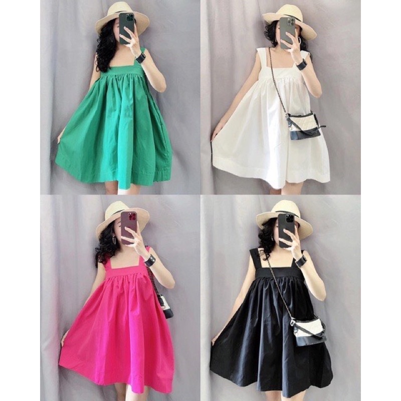 Váy Hai Dây, Váy Babydoll Hai Dây Dáng Xoè Bồng Bềnh Form Rộng Đi Biển Phong Cách Hàn Quốc - Kola Dress