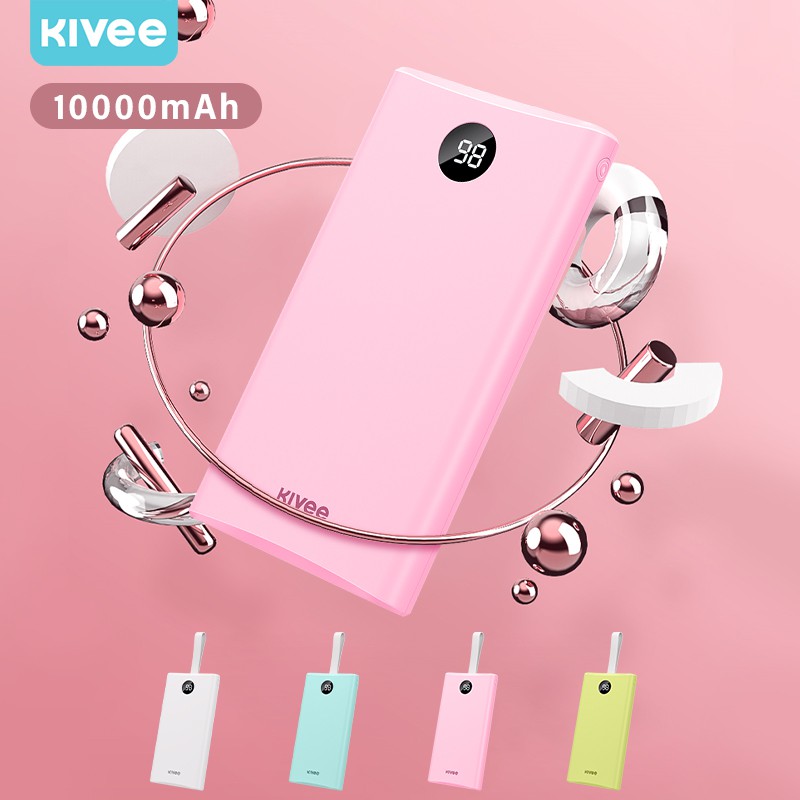 Sạc dự phòng Kivee PH31P 10000mAh 12W màu hồng dễ thương pin dự phòng bảo bành 1 năm siêu bền mini portable
