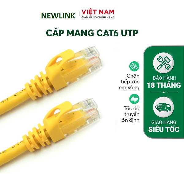Dây mạng, Dây nhảy NEWLINK CAT6 0.3M, màu vàng, đầu đúc cao cấp
