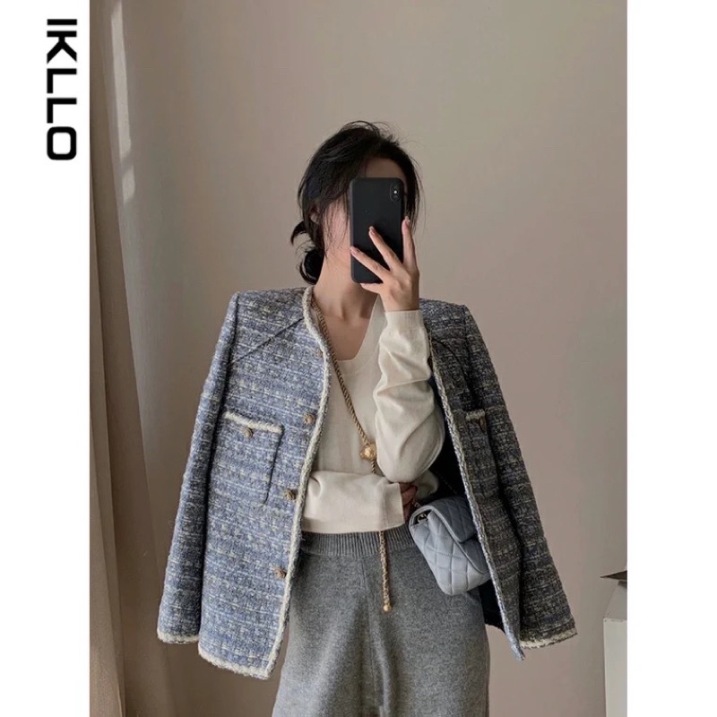 Áo khoác dạ Tweet xanh
