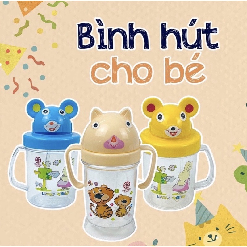 Bình tập uống nước cho bé có ống hút và tay cầm