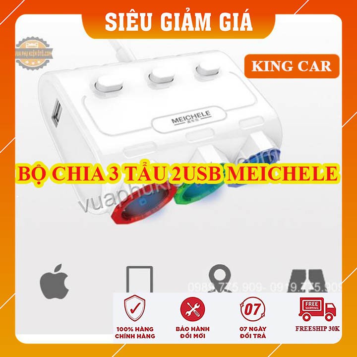 Bộ chia 3 tẩu 2 usb Meichele có hiển thị điện áp - Shop KingCar