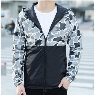 Áo khoác dù adidas có mũ trùm đầu họa tiết hai mặt cao cấp thời trang