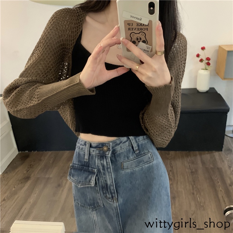 Wittygirls_ Shop | Áo Khoác Cardigan Dệt Kim Tay Dài Dáng Rộng Thời Trang Mùa Thu Cho Nữ