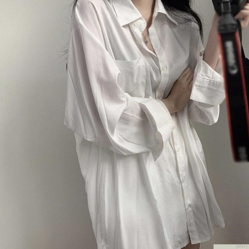 Áo sơ mi tay dài dáng rộng màu sắc vintage thời trang công sở cho nữ