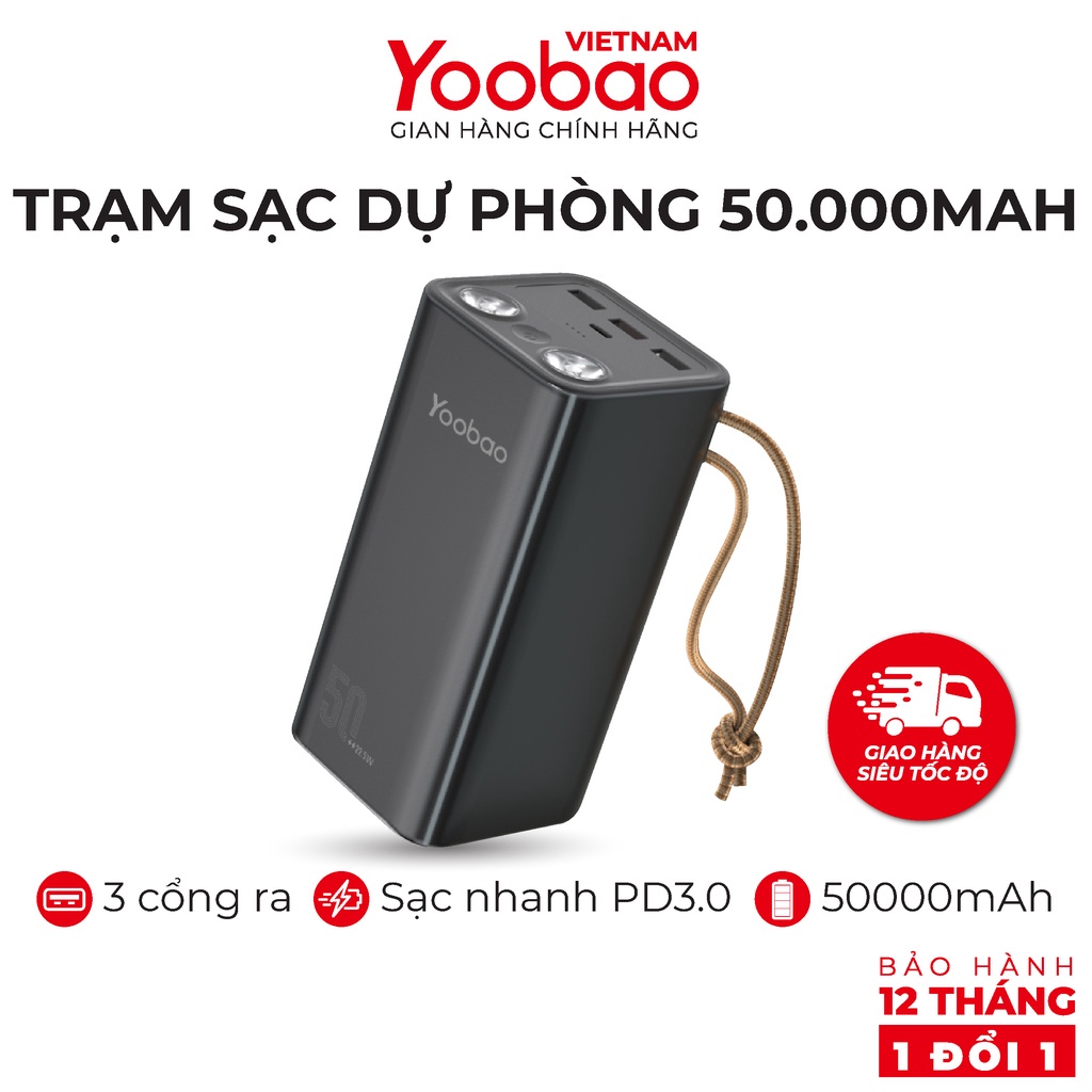 Pin sạc dự phòng YOOBAO H5/L50 dung lượng 50000 mAh, tích hợp đèn pin siêu sáng, hỗ trợ các giao thức sạc nhanh