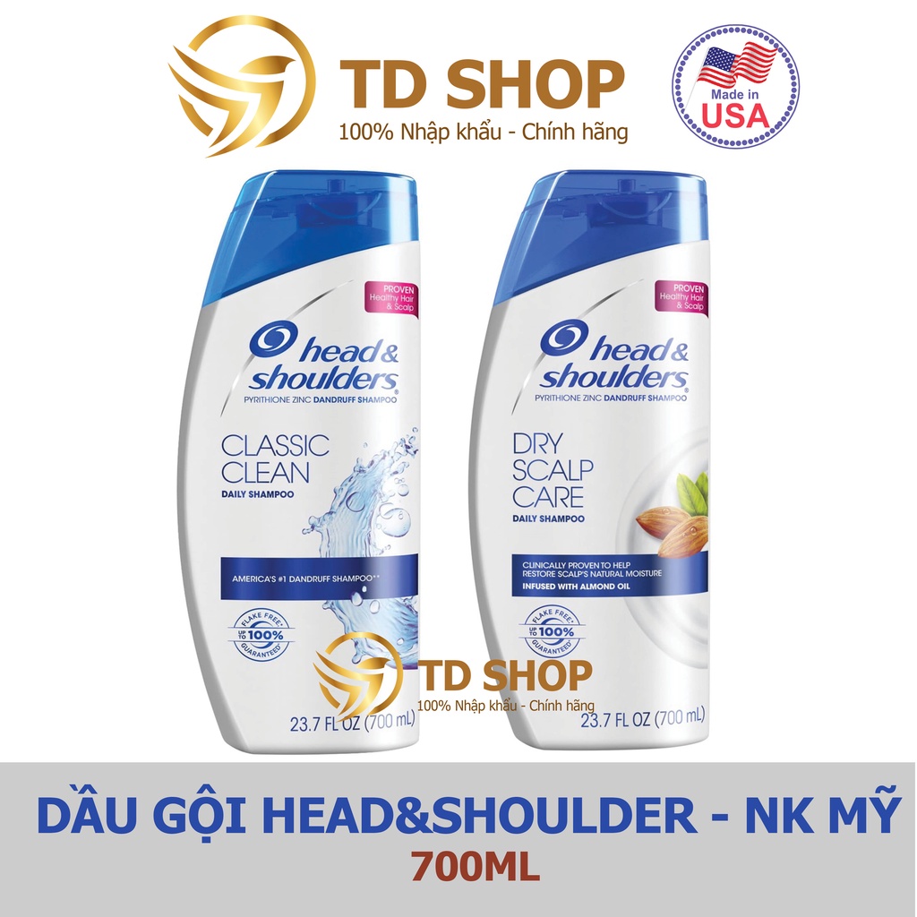 [NK Mỹ] Dầu gội Head&amp;Shoulders nhập Mỹ 700ml Classic clean I Hạnh nhân - TD Shop