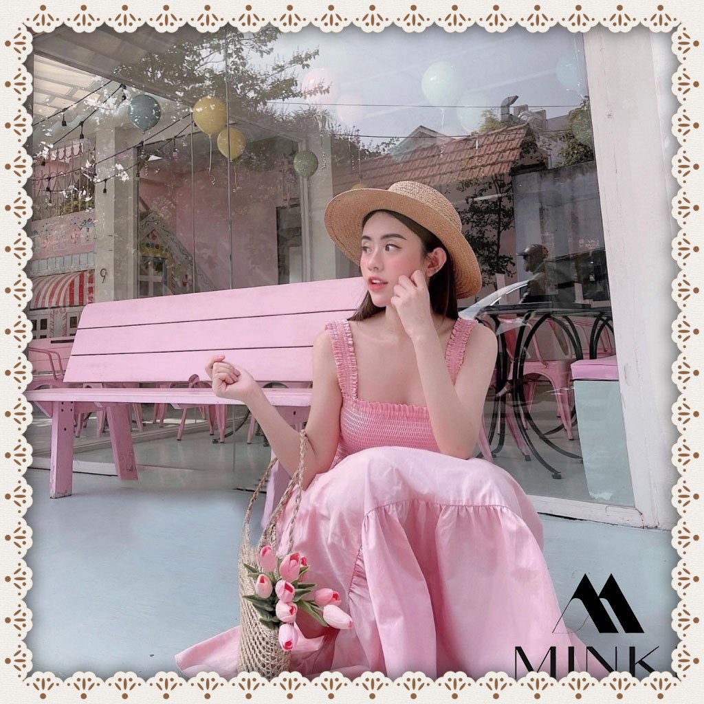 [HÀNG THIẾT KẾ] Váy Maxi Chun Ngực Moking Dây Bản To - Chất Liệu Thô Nhập Khẩu - 3 Màu Xanh Pastel/ Hồng Pastel/ Trắng