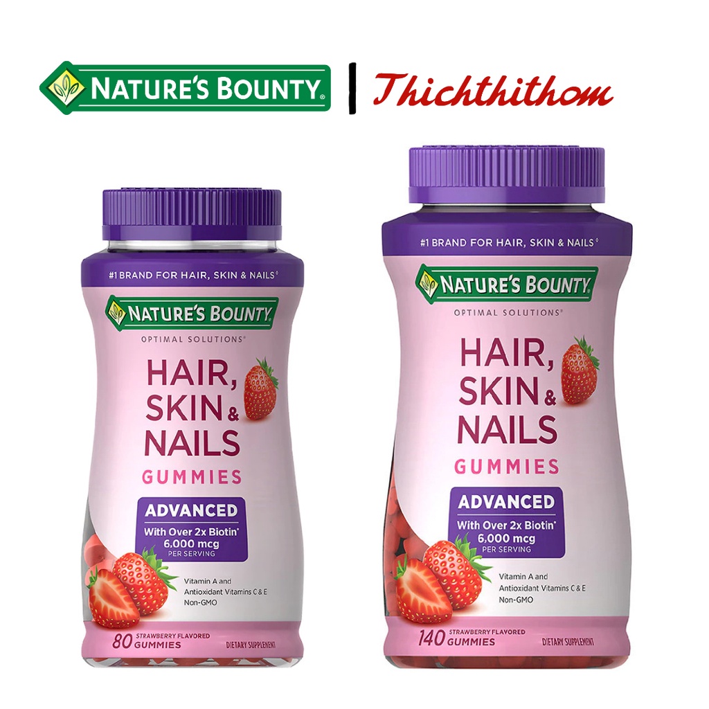 (Bill Mỹ)  DATE 10/23 Kẹo Mọc Tóc Biotin Nature's Bounty Advanced Hair, Skin &amp; Nails Gummies