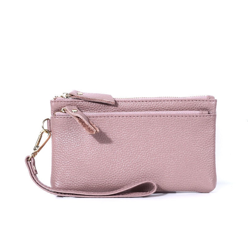 ☃∏✺ví nữ dài cao cấp/Túi Clutch Cầm Một phần lớp da dây kéo nhỏ ngọt ngào Phiên bản bao đơn giản của Hàn Quốc