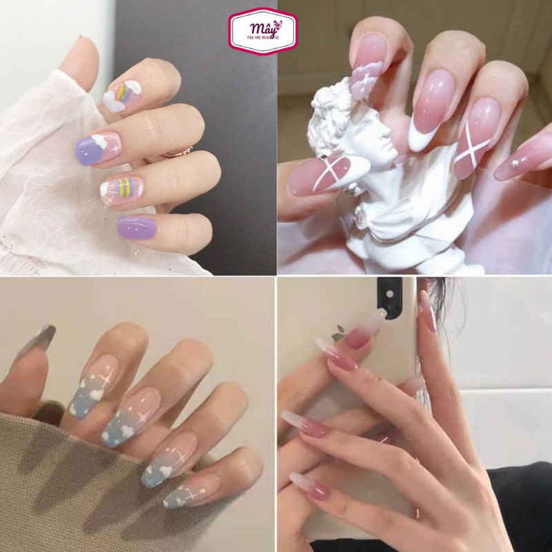 Set 24 móng tay giả trang trí 3D chống nước hình mây hottrend