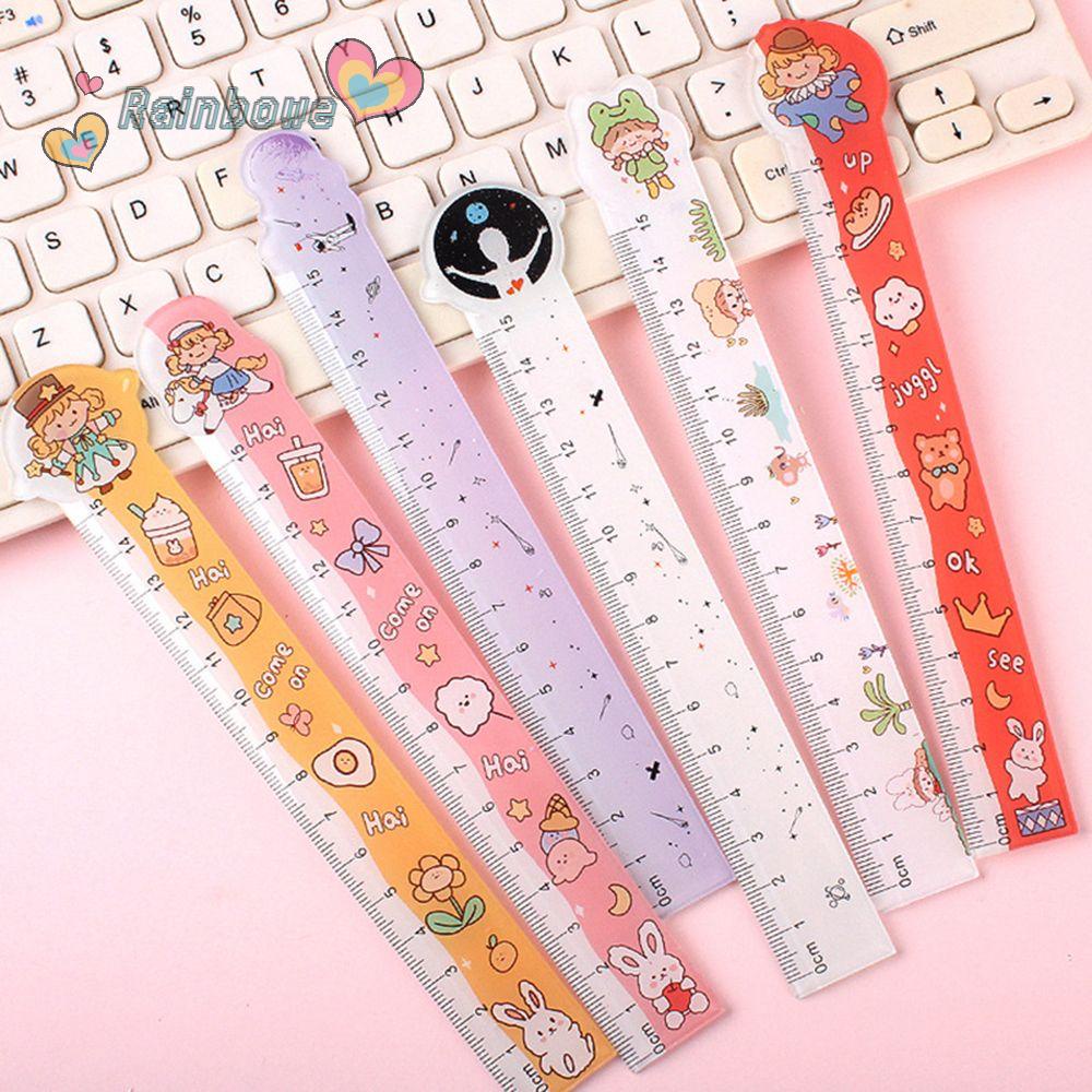 Thước Kẻ Trong Suốt Họa Tiết Cầu Vồng Hoạt Hình Dễ Thương Đa Năng Cho Học Sinh/Văn Phòng