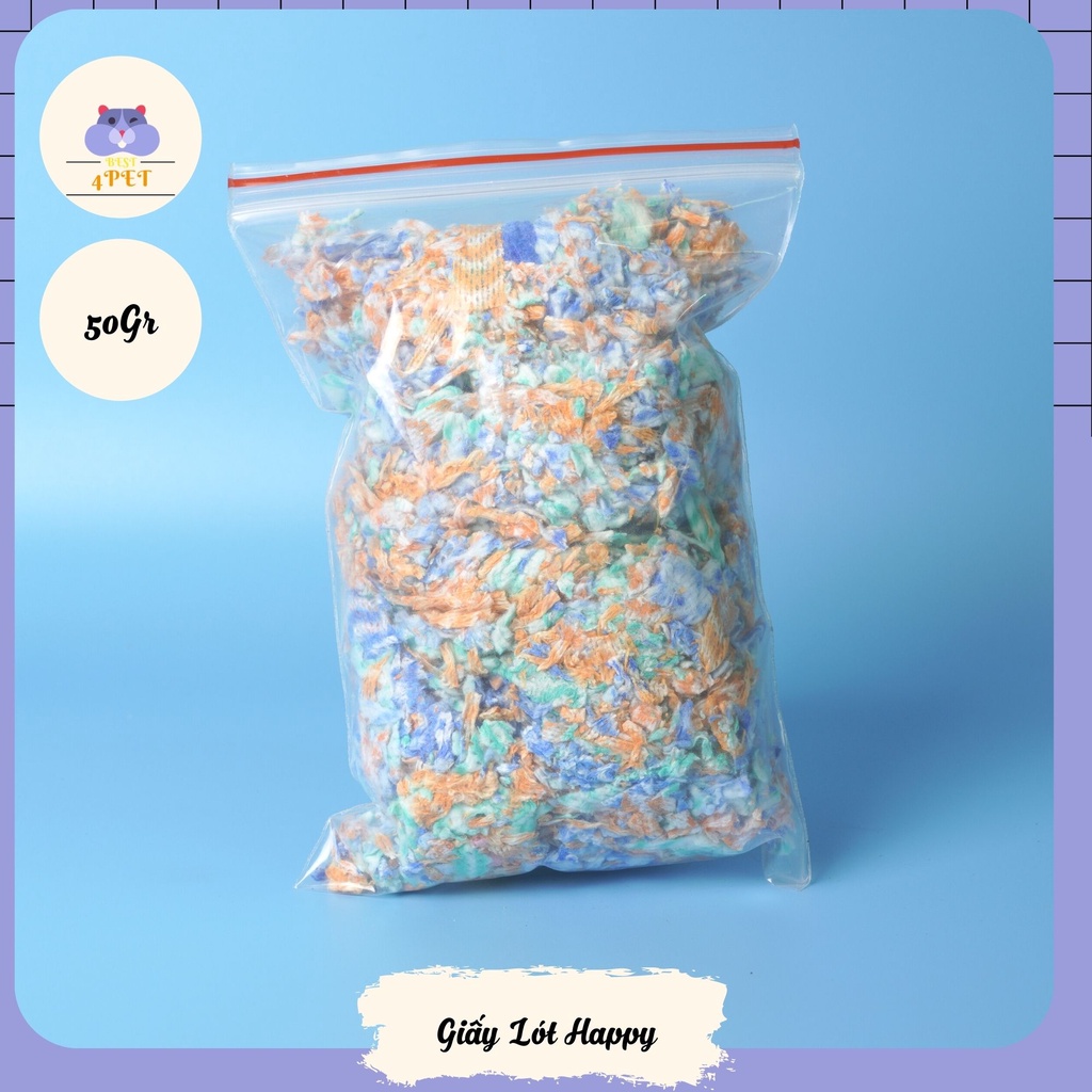 Giấy Lót Chuồng Happy cho Hamster, Bọ Ú, Sóc, Nhím - Túi Zip 50Gr
