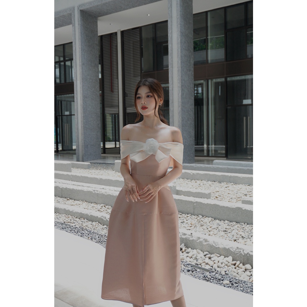 CECI Đầm Karen thiết kế trễ vai, xẻ tà trước sang trọng phù hợp tiệc size SML.