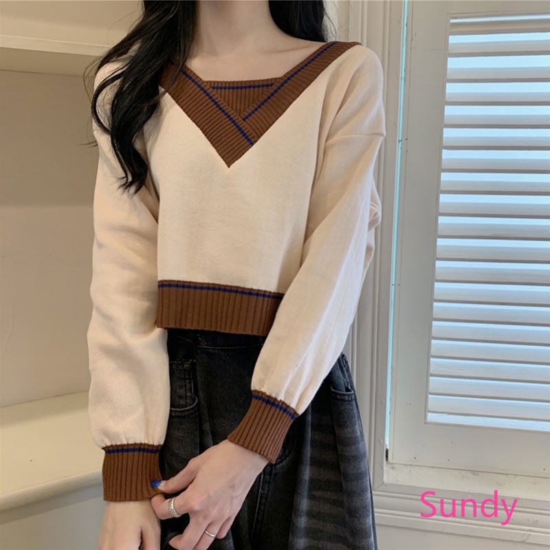 Áo sweater tay dài cổ chữ v thời trang mùa thu cho nữ