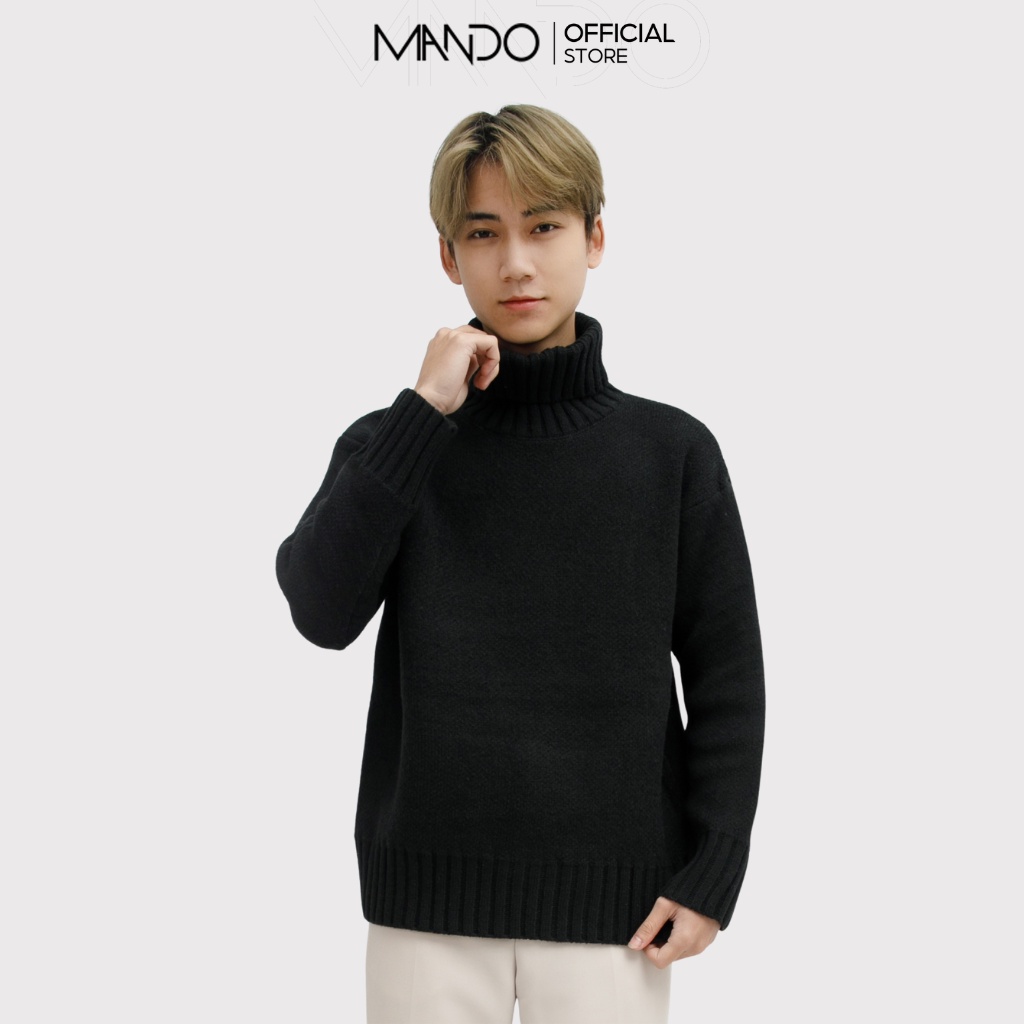 Áo Len Cổ Lọ Trơn Nam MANDO Dài Tay Cao Cấp 2 Màu Đen Trắng Form Rộng Basic Unisex Thời Trang Hàn Quốc AL56