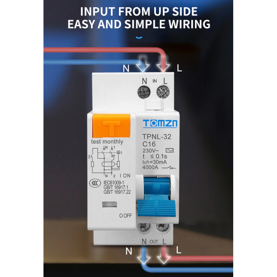 Cầu Dao 1p + N Tomzn Elcb Rcbo Residual