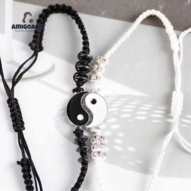 ✨✨Vòng tay đôi dây vải bện mặt hình thái cực quyền thiết kế độc đáo dành cho các cặp đôi, bạn thân vòng tay vải đôi quà tặng ý nghĩa