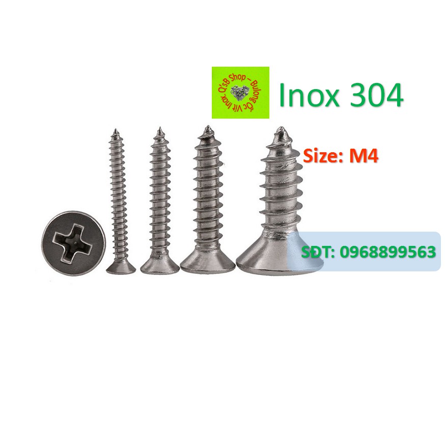 Vít gỗ đầu bằng inox  size M4 DIN 7981C , vít gỗ đầu bằng, inox 304