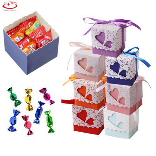 10 Hộp Họa Tiết Trái Tim Đáng Yêu, Trang Trí Nơ Ruy-băng, Phù Hợp Làm Quà Cưới, Hộp Đựng Kẹo