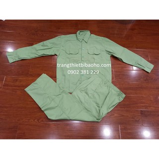 Quần áo bảo hộ, quần áo công nhân vải si màu xanh đậu - hình thật