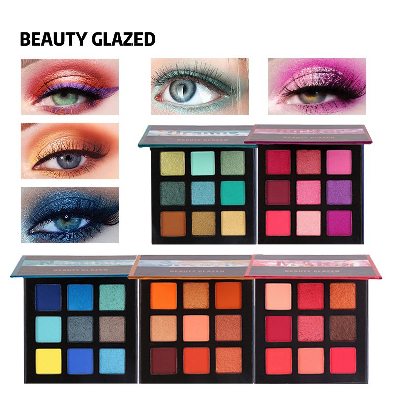 Bảng phấn mắt 9 màu lì/ nhũ nhãn hiệu BEAUTY GLAZED