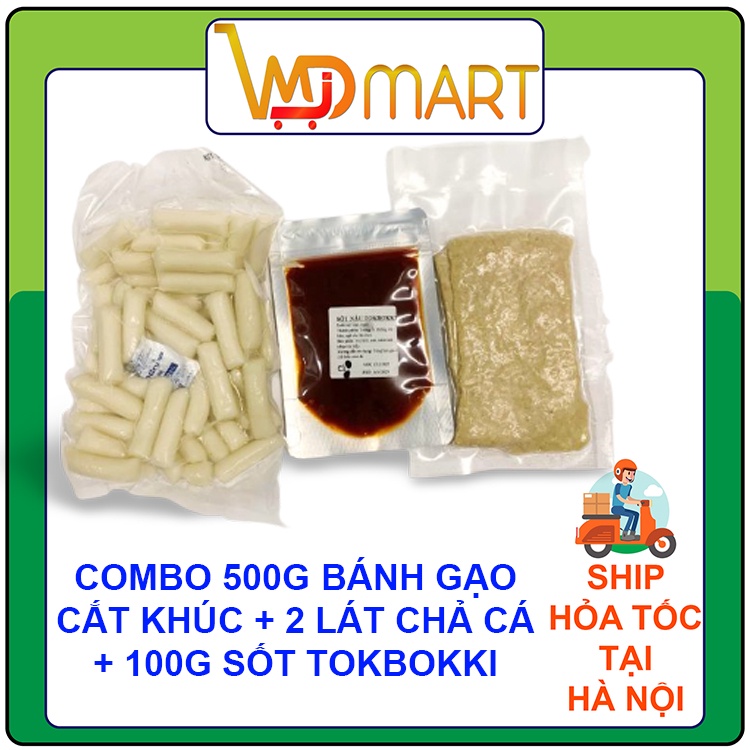 Bánh gạo tokbokki hàn quốc cắt khúc 500g + 100g sốt tokbokki + 2 lát chả cá