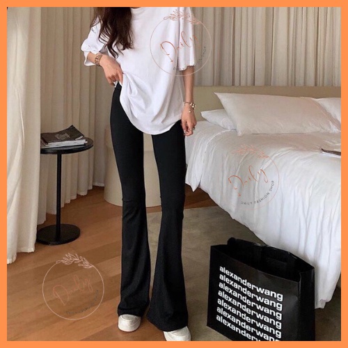 Quần Legging Ống Loe Dáng Dài Chất COTTON 100% Siêu Co Dãn Cạp Cao Tôn Vòng 3 Siêu Hách Dáng