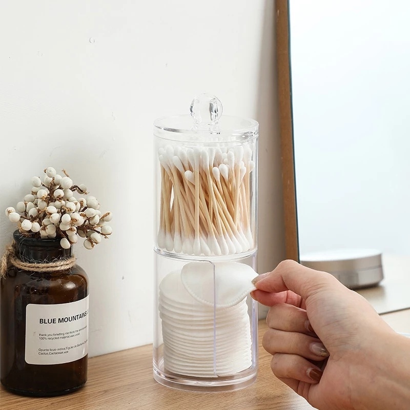 Hộp Đựng Bút Chì/Cọ Trang Điểm/Cọ Trang Điểm Bằng Acrylic Trong Suốt Đa Năng Chống Thấm Nước Có Nắp Đậy Và Bông Tẩy Trang