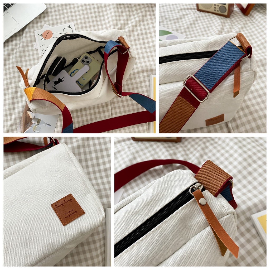 Túi đeo chéo nam nữ vải canvas thời trang Hàn Quốc dây đeo màu sắc độc đáo IG103