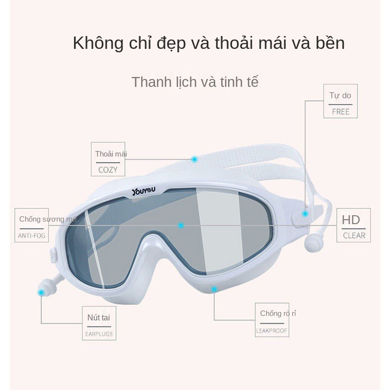 Kính bơi dành cho nữ cận thị thiết bị lặn có bộ nút tai chống sương mù và thấm HD khung lớn người