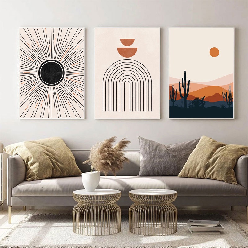 Tranh vải canvas treo tường in hình mặt trăng và mặt trời tương phản phong cách hiện đại trang trí phòng khách đa năng