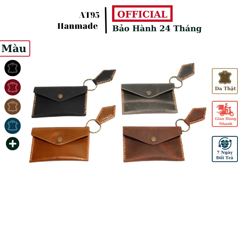 Ví mini bao thư có móc khoá da thật 100% hàng thủ công thương hiệu W mẫu BT01