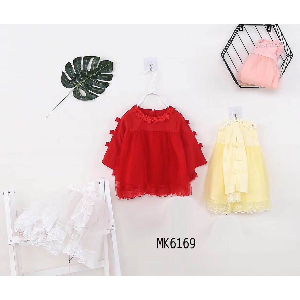 Váy dài tay MK6169 cổ tròn - váy ren phong cách tiểu thư cho bé gái - chất liệu không kích ứng da không phai màu