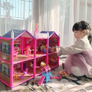 Nhà chơi cho trẻ em lắp ráp nhà búp bê Barbie biệt thự hộp quà set lâu đài công chúa mô phỏng ngôi nhà cô gái đồ chơiJ