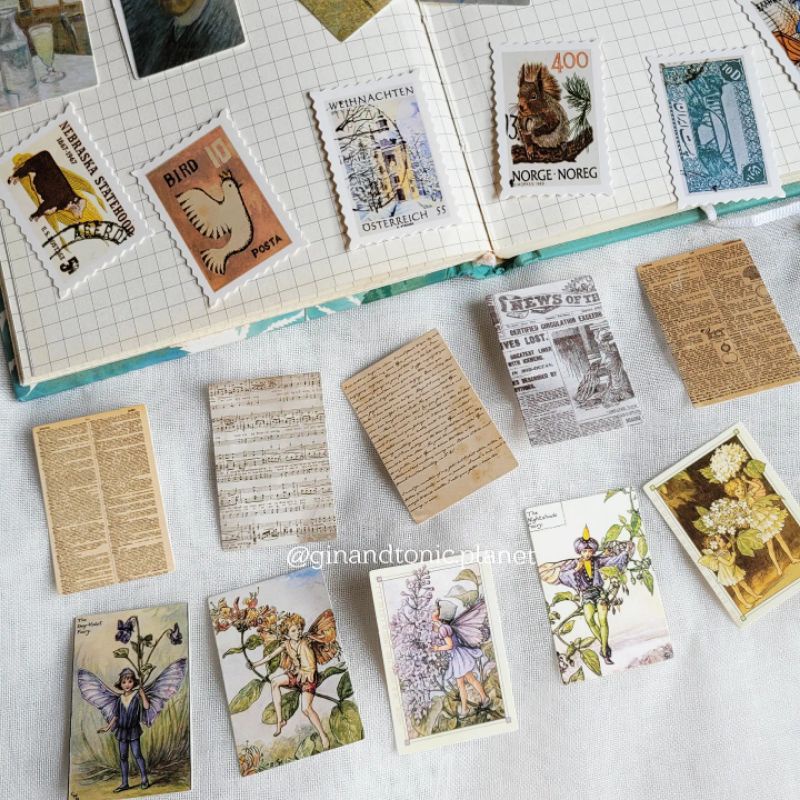 Thẻ trang trí giấy cứng cán bóng chủ đề vintage dùng trang trí bullet journal - ginandtonic
