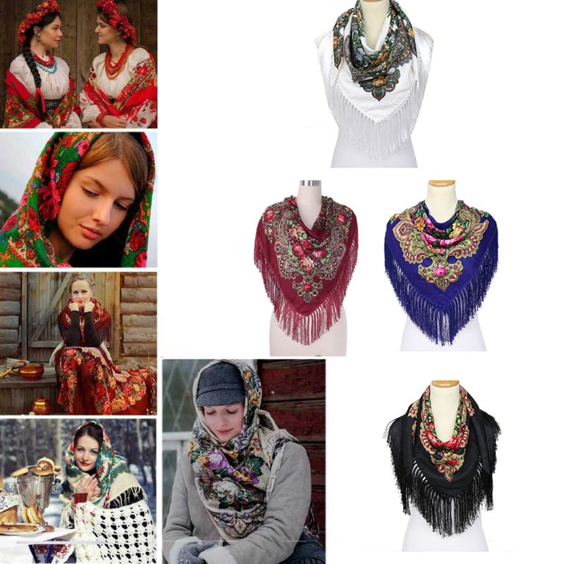 Khăn Choàng Nữ In Hoa Tua Rua Thời Trang