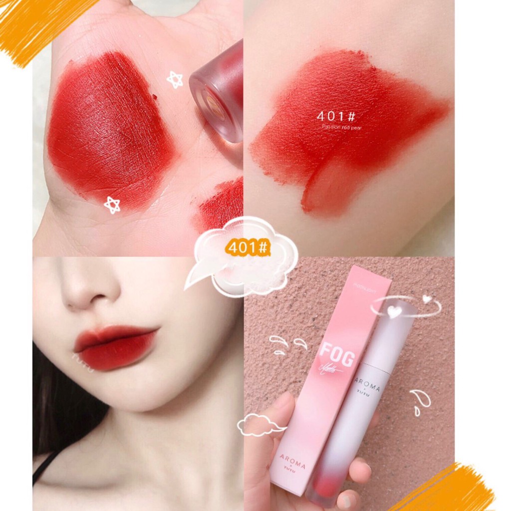 Son kem lì TUTU đào mềm mịn mọng môi AROMA Velvet Fog Lip Glaze