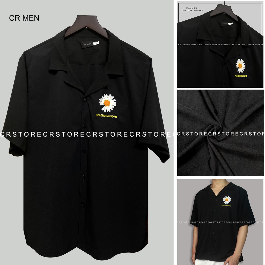 Áo Sơ Mi Tay Lỡ Cổ Vest CR MEN Hoa Cúc form rộng unisex nam nữ vải lụa Đen Trắng | BigBuy360 - bigbuy360.vn