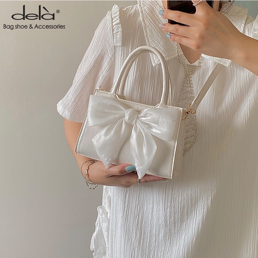 Dela Túi Xách Nữ Đeo Chéo Vai Hình Vuông Nhỏ Thiết Kế Nơ Phong Cách trắng Cổ Tích Mới Dành Thời Trang Cho Nữ