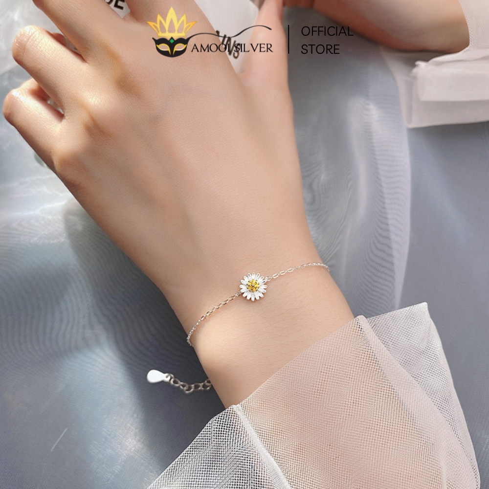 Lắc Tay Bạc S925 Mặt Đá Hoa Cúc Họa Mi Nhụy Vàng Cao Cấp - Amooi Silver AT85