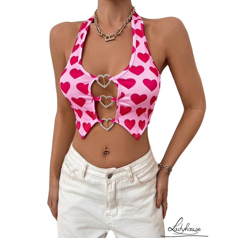 Áo Yếm Hở Lưng In Họa Tiết Trái Tim Thời Trang Mùa Hè Dành Cho Nữ